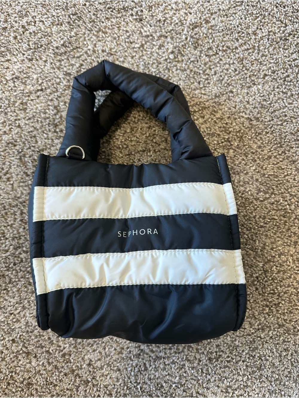 Sephora Puffy Tote Bag Black & White Stripes - Picture 3 of 10